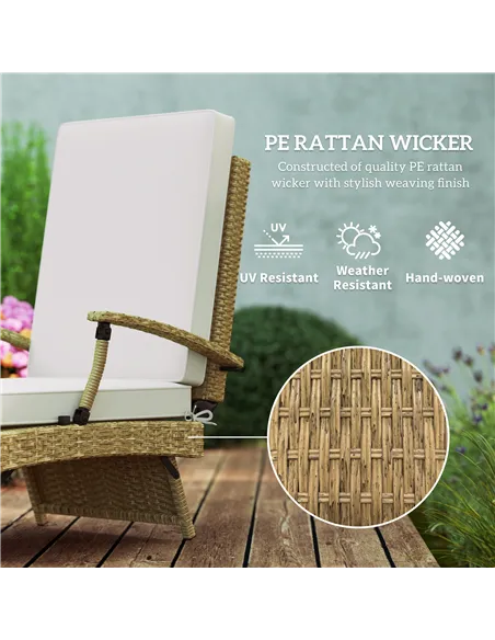 Outsunny 80° Reclining Rattan Lounger - White/Beige