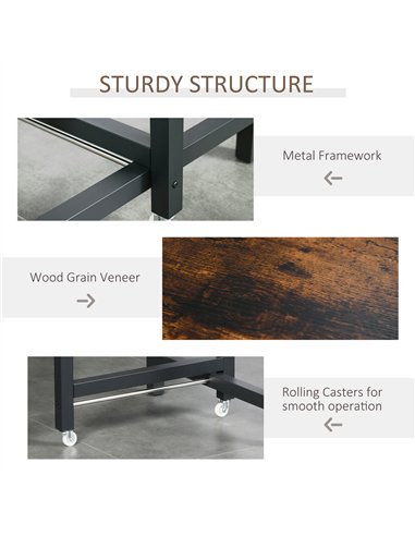 HOMCOM Folding Dining Table, Industrial Drop Leaf Table with Wheels and Metal Frame for Kitchen, Dining Room, Space Saving, Rust