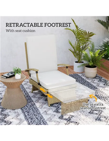 Outsunny 80° Reclining Rattan Lounger - White/Beige