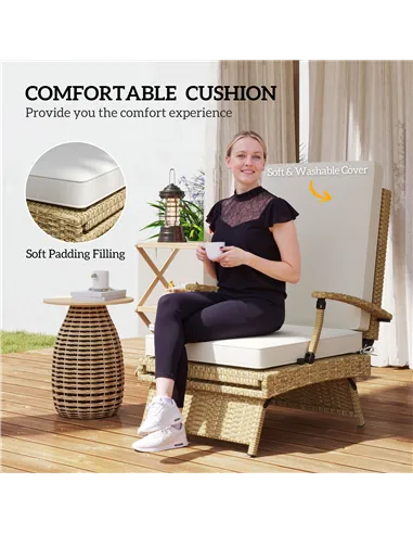 Outsunny 80° Reclining Rattan Lounger - White/Beige