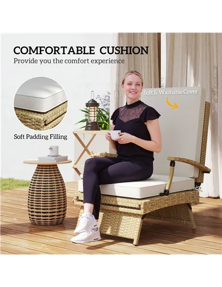 Outsunny 80° Reclining Rattan Lounger - White/Beige
