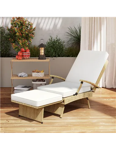 Outsunny 80° Reclining Rattan Lounger - White/Beige