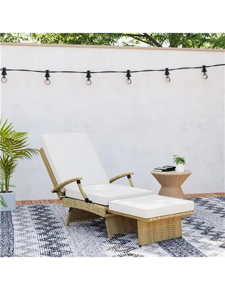 Outsunny 80° Reclining Rattan Lounger - White/Beige
