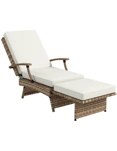 Outsunny 80° Reclining Rattan Lounger - White/Brown