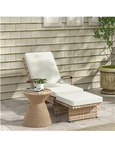 Outsunny 80° Reclining Rattan Lounger - White/Brown 2