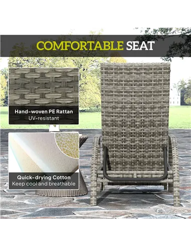 Outsunny Reclining Rattan Lounger, with Extending Footrest - Grey