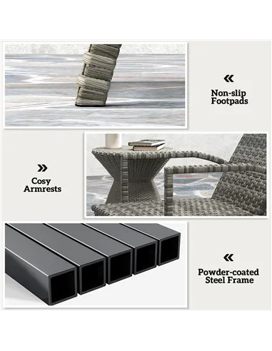 Outsunny Reclining Rattan Lounger, with Extending Footrest - Grey