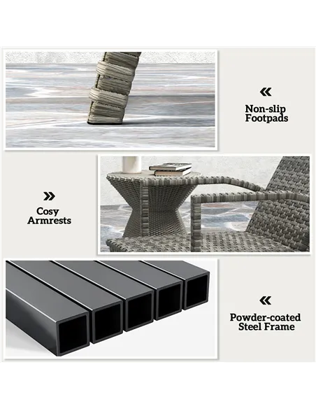 Outsunny Reclining Rattan Lounger, with Extending Footrest - Grey