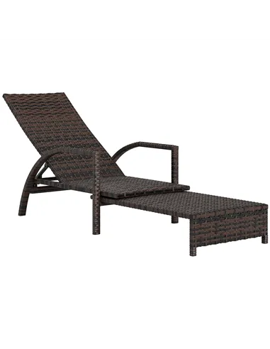 Outsunny Reclining Rattan Lounger, with Extending Footrest - Brown