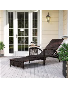 Outsunny Reclining Rattan Lounger, with Extending Footrest - Brown 2