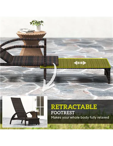 Outsunny Reclining Rattan Lounger, with Extending Footrest - Brown