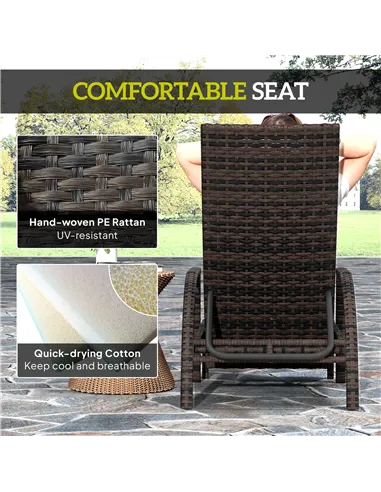 Outsunny Reclining Rattan Lounger, with Extending Footrest - Brown