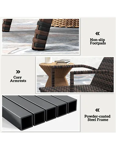 Outsunny Reclining Rattan Lounger, with Extending Footrest - Brown