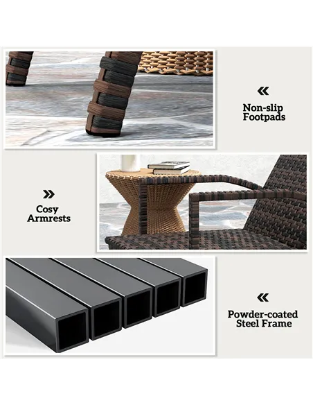 Outsunny Reclining Rattan Lounger, with Extending Footrest - Brown