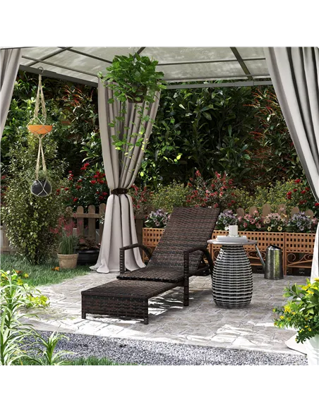 Outsunny Reclining Rattan Lounger, with Extending Footrest - Brown
