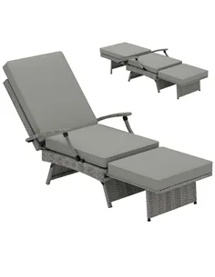 Outsunny 80° Reclining Rattan Lounger - Grey