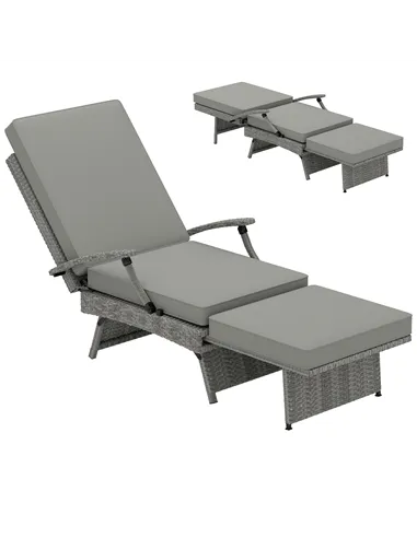 Outsunny 80° Reclining Rattan Lounger - Grey