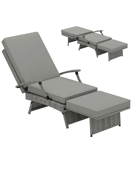 Outsunny 80° Reclining Rattan Lounger - Grey
