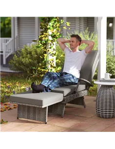 Outsunny 80° Reclining Rattan Lounger - Grey 2