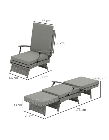 Outsunny 80° Reclining Rattan Lounger - Grey
