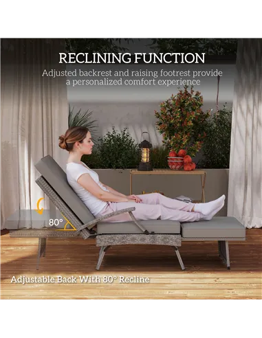 Outsunny 80° Reclining Rattan Lounger - Grey