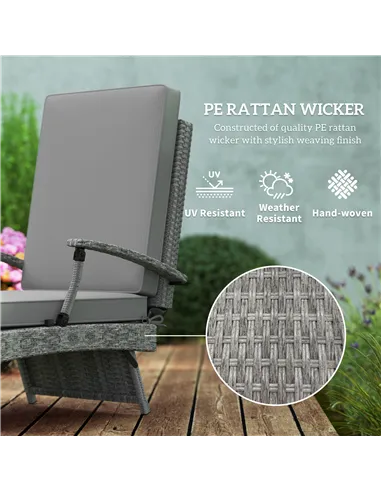 Outsunny 80° Reclining Rattan Lounger - Grey