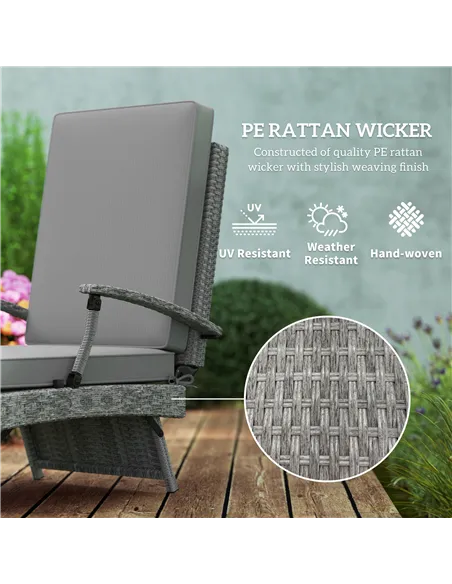 Outsunny 80° Reclining Rattan Lounger - Grey