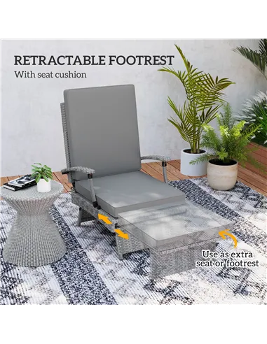Outsunny 80° Reclining Rattan Lounger - Grey