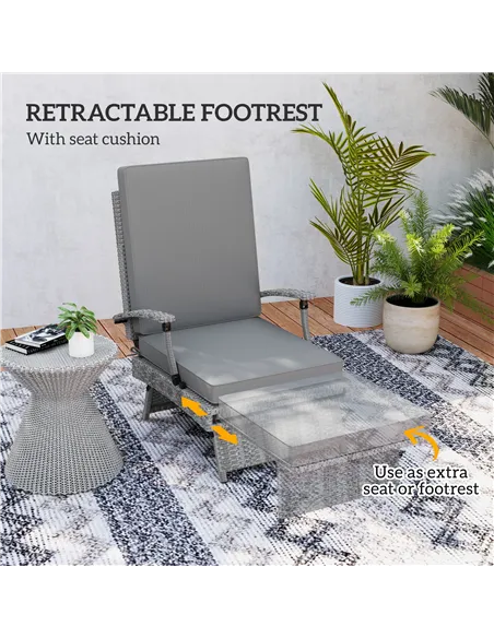 Outsunny 80° Reclining Rattan Lounger - Grey