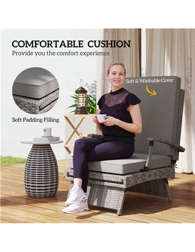 Outsunny 80° Reclining Rattan Lounger - Grey
