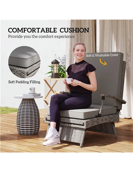 Outsunny 80° Reclining Rattan Lounger - Grey