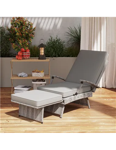 Outsunny 80° Reclining Rattan Lounger - Grey