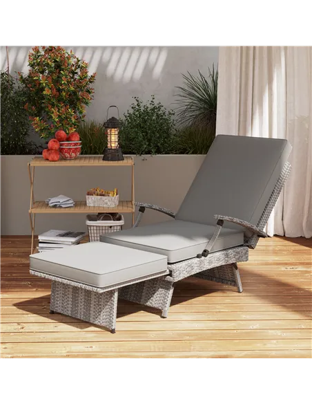 Outsunny 80° Reclining Rattan Lounger - Grey