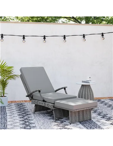 Outsunny 80° Reclining Rattan Lounger - Grey