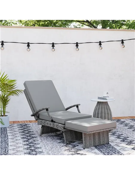 Outsunny 80° Reclining Rattan Lounger - Grey