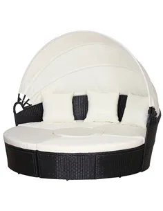 Outsunny Five-Piece Rattan Garden Bed, with Canopy - Black/White