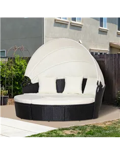 Outsunny Five-Piece Rattan Garden Bed, with Canopy - Black/White 2