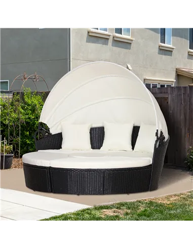 Outsunny Five-Piece Rattan Garden Bed, with Canopy - Black/White