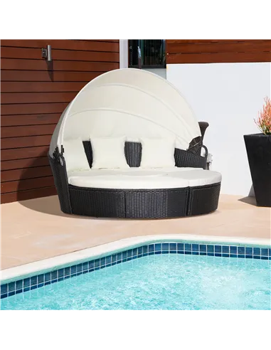 Outsunny Five-Piece Rattan Garden Bed, with Canopy - Black/White