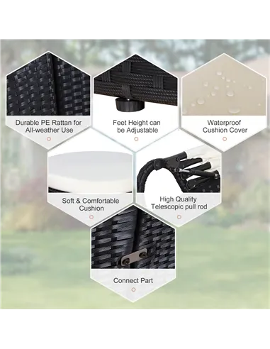 Outsunny Five-Piece Rattan Garden Bed, with Canopy - Black/White