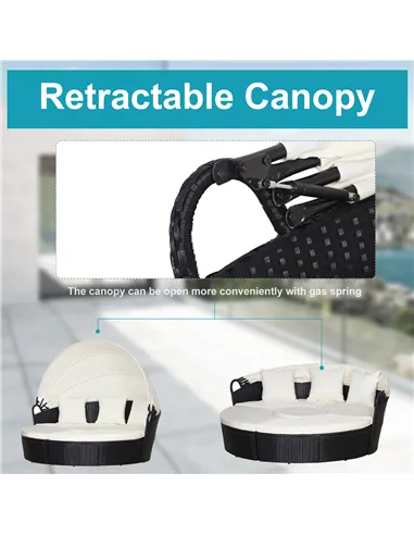 Outsunny Five-Piece Rattan Garden Bed, with Canopy - Black/White