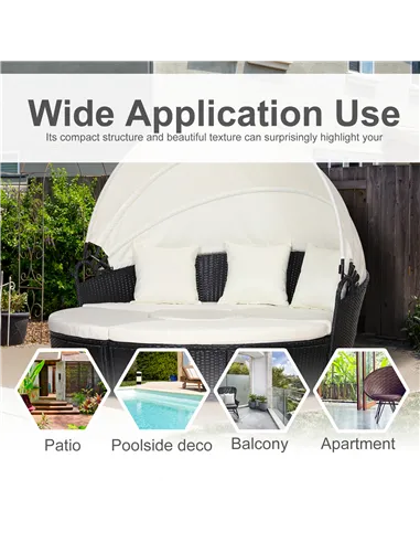 Outsunny Five-Piece Rattan Garden Bed, with Canopy - Black/White