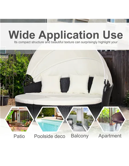 Outsunny Five-Piece Rattan Garden Bed, with Canopy - Black/White