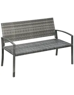 Outsunny 2 Seater Poly Rattan Garden Bench, All Weather Wicker Garden Loveseat, Outdoor Seating Bench with 240 Load Capacity, Ba