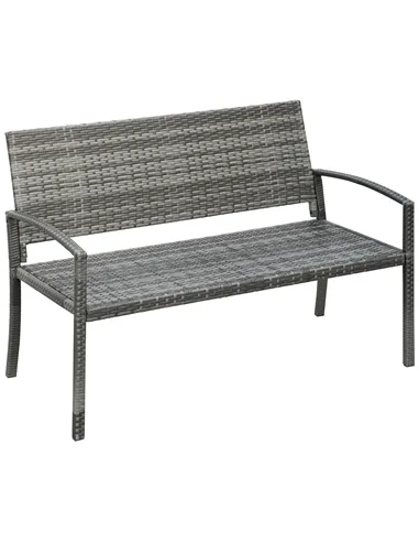 Outsunny 2 Seater Poly Rattan Garden Bench, All Weather Wicker Garden Loveseat, Outdoor Seating Bench with 240 Load Capacity, Ba