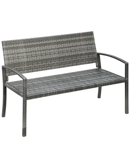 Outsunny 2 Seater Poly Rattan Garden Bench, All Weather Wicker Garden Loveseat, Outdoor Seating Bench with 240 Load Capacity, Ba