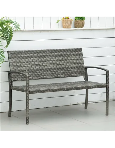 Outsunny 2 Seater Poly Rattan Garden Bench, All Weather Wicker Garden Loveseat, Outdoor Seating Bench with 240 Load Capacity, Ba