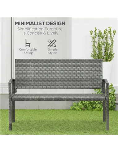 Outsunny 2 Seater Poly Rattan Garden Bench, All Weather Wicker Garden Loveseat, Outdoor Seating Bench with 240 Load Capacity, Ba