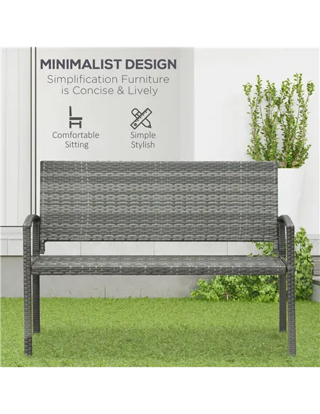 Outsunny 2 Seater Poly Rattan Garden Bench, All Weather Wicker Garden Loveseat, Outdoor Seating Bench with 240 Load Capacity, Ba