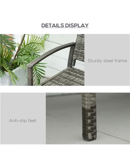 Outsunny 2 Seater Poly Rattan Garden Bench, All Weather Wicker Garden Loveseat, Outdoor Seating Bench with 240 Load Capacity, Ba